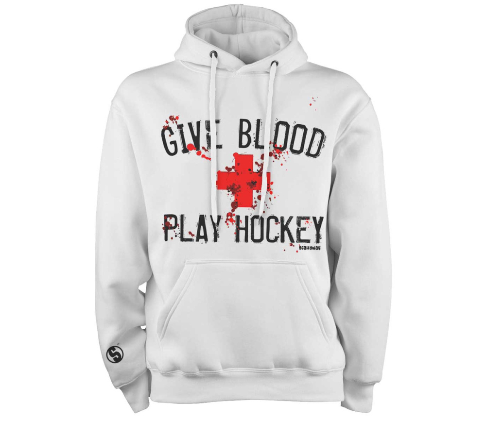 Kapucnis pulóver, Scallywag Give Blood Play Hockey SR fehér